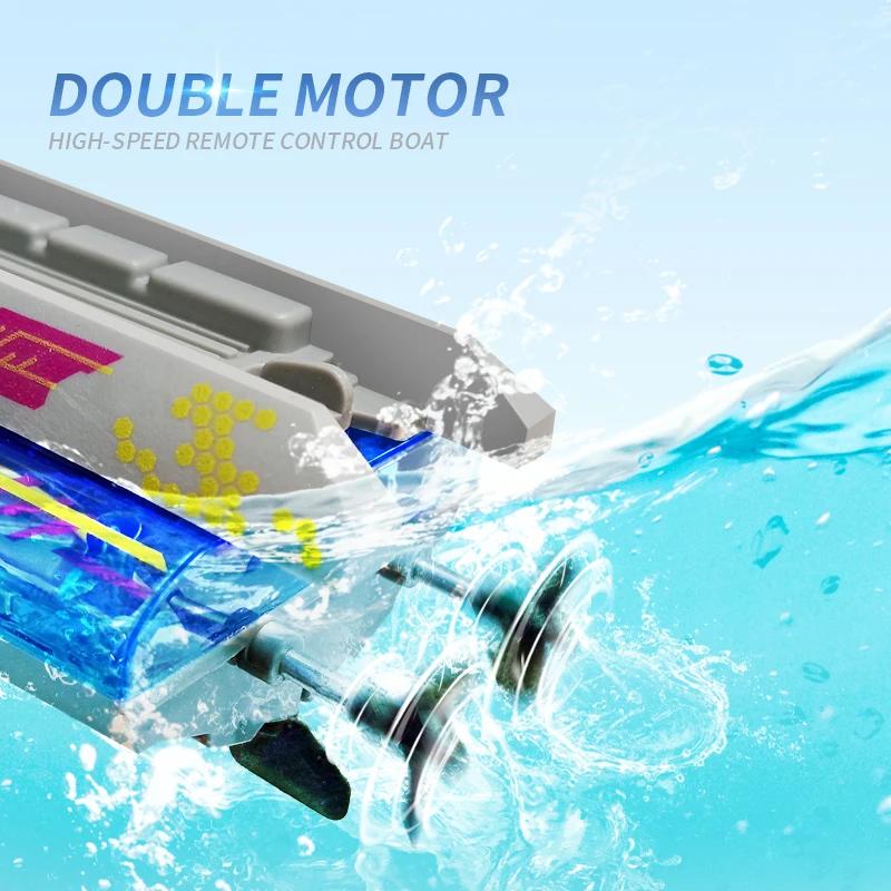 2.4G Rc Stunt High Speed Boat Jc017 Dual Remote Control 4Ch Waterproof Boat With Lights Kids Toys Boy Outdoor Water Game Gift