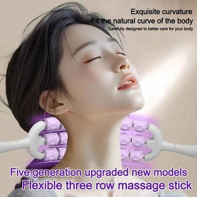 Portable Three-row Yoga Massage Stick Curved Non Slip Fascia Stick Massage Roller for Training Muscle Relaxation Body