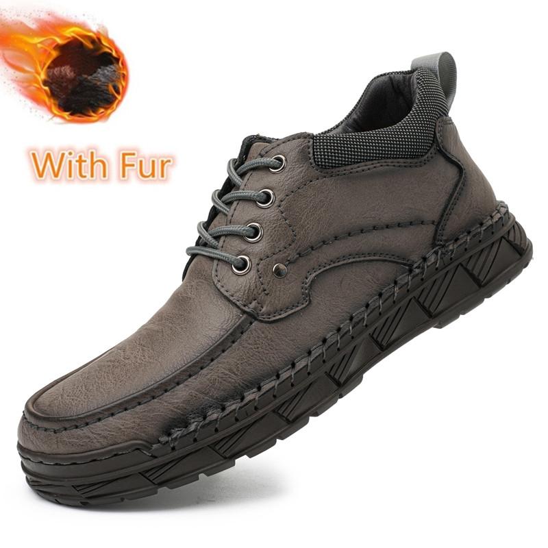

Модные новые кожаные формальные ботинки, мужские повседневные мокасины без застежек, нескользящие мужские туфли для вождения, зимние плюшевые низкие походные туфли для снега 48