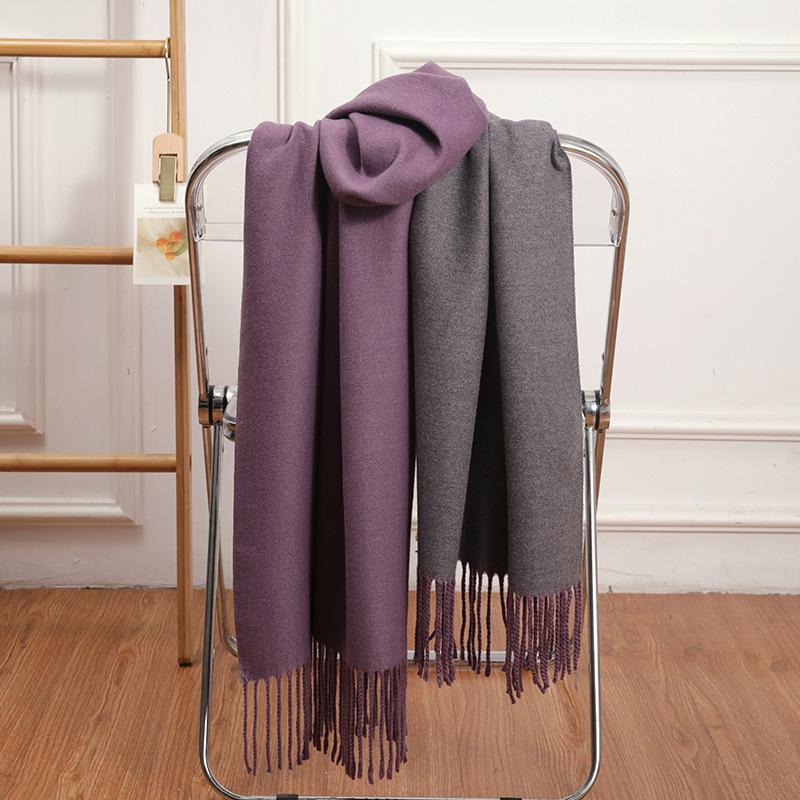 Double-sided Two-color Scarf for Women Autumn and Winter High End New Wool Scarf Shawl Imitation Cashmere Scarf