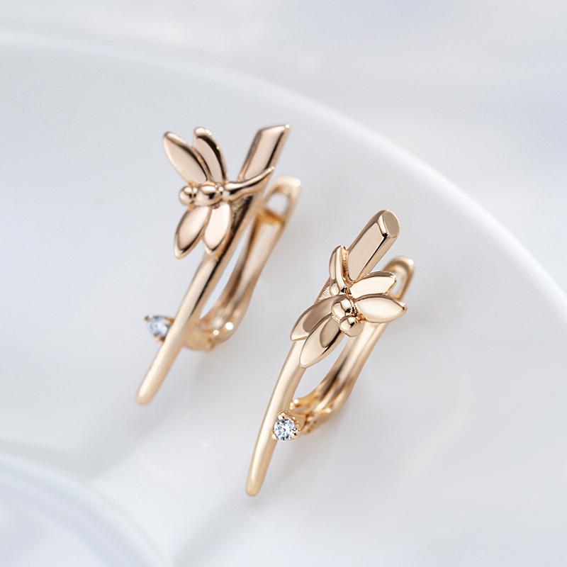 Fashion Glossy Dragonfly English Earrings For Women Simple Rose Gold Long Drop Earrings Bride Wedding Daily Jewelry