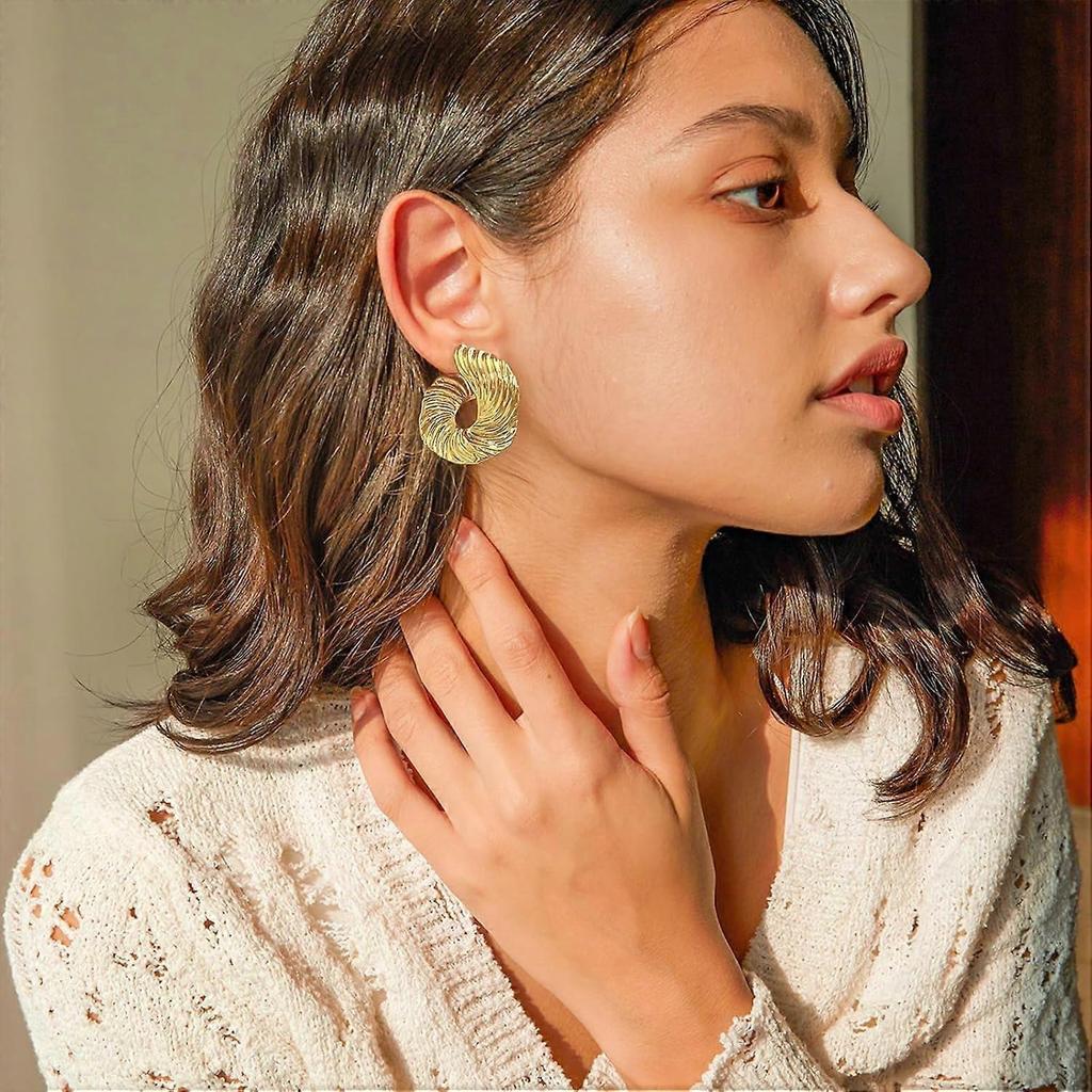 Irregular Gold Stud Earrings for Women Hammered Silver Stud Earrings Statement Geometric Earrings Vintage Gold Earrings