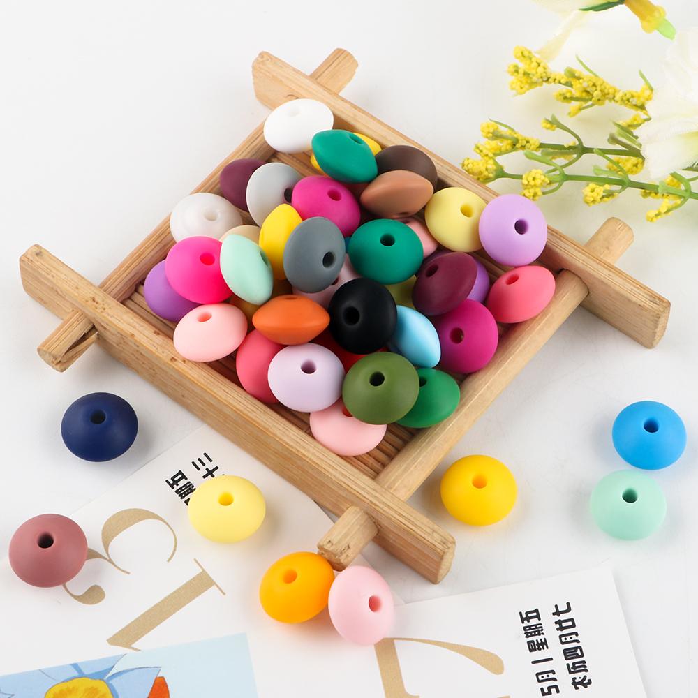 100Pcs 12mm Silicone Lentil Beads Round Spacer Beads Silicone Abacus Bead DIY Bracelet Necklace Handmade Jewelry Accessories