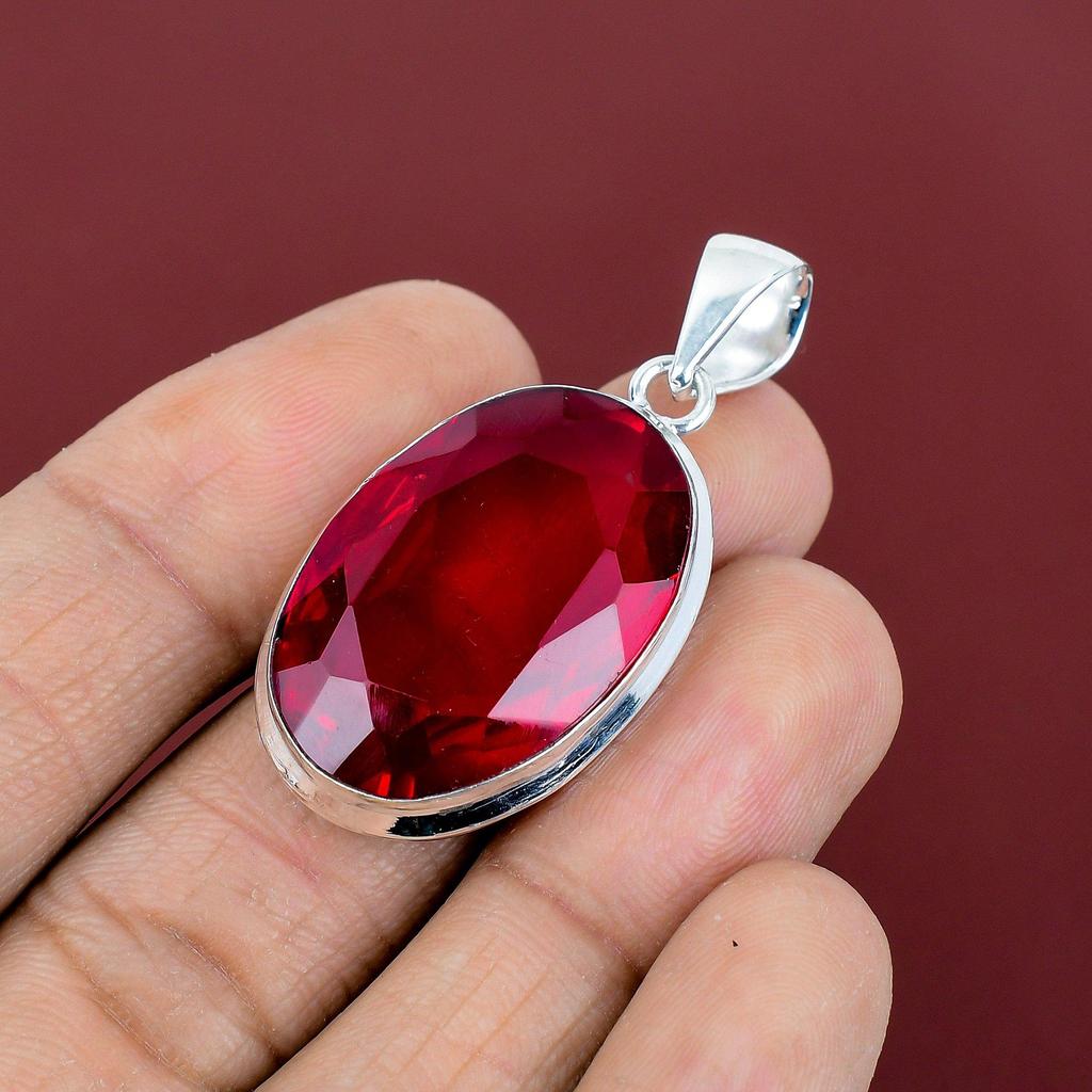Faceted Mozambique Garnet Pendant Gemstone Pendant Elegant Jewelry 925 Sterling Silver Pendant Handmade Pendant Gifts for Her Women Jewelry