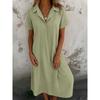 DAFIFY Women's Fashion Summer Spring Solid Color Print Short Sleeve POLO Neck Loose Waistline Casual Dresses