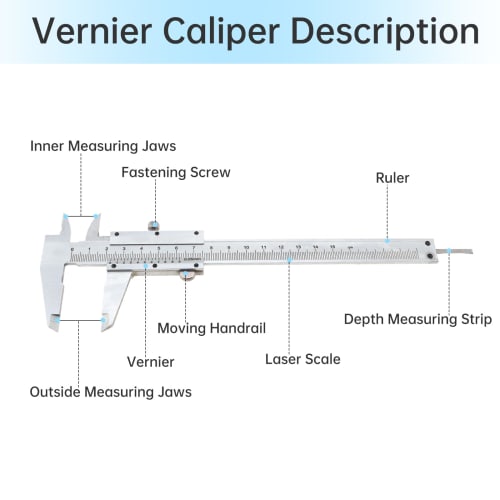 Smgda Vernier Caliper Set, 150mm, 0.05mm, Carbon Steel, for Inner/Outer Diameter/Depth/Step Measurements, Multi-Function Caliper with Soft Cleaning Ca