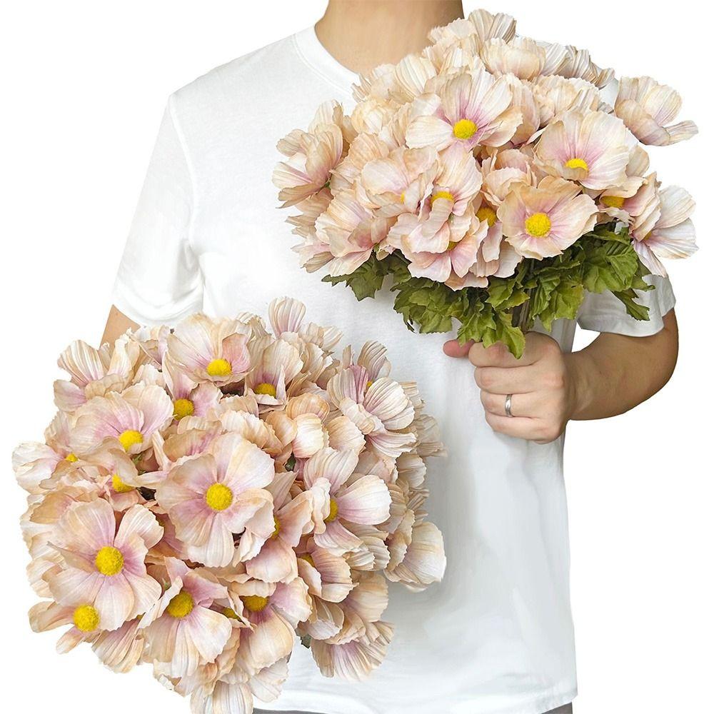 6 Heads Artificial Daisy Flowers Multicolor Silk Petals Simulation Galsang Flower Photo Props Faux Chrysanthemum