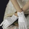 Women Elegant Satin Short Mittens Faux Pearl Pendant Decoration Solid Color Etiquette Gloves Dinner Party Opera Wedding Stage Performance