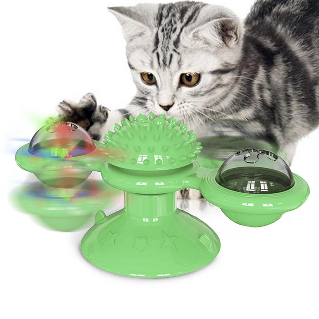 

Windmill Toy Turntable Teasing Pet Toy Scratching Tickle Cats Hair Brush One Size зелёный