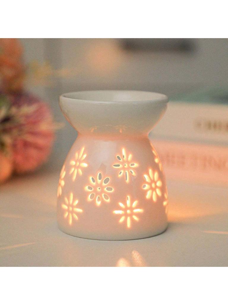 Delicate Mini Ceramic Hollow Floral, Heart, Moon & Star Shaped Aromatherapy Candle Holder, Fragrance Oil Diffuser Burner.