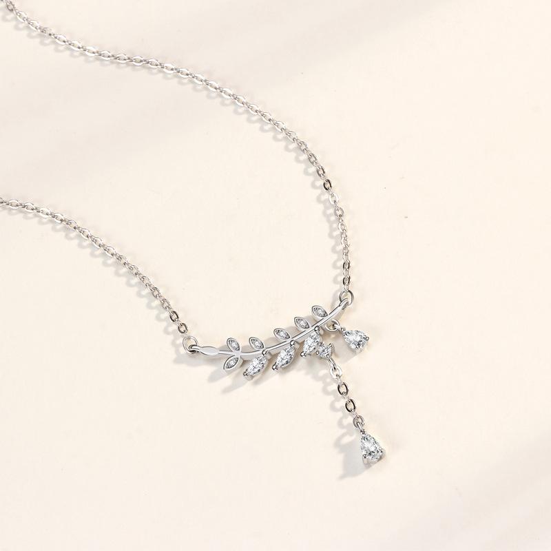Diamond-Encrusted Olive Branch Necklace Female Korean Version  Willow Leaf Fringed Collarbone Chain Niche Fashion Jewelry Quality