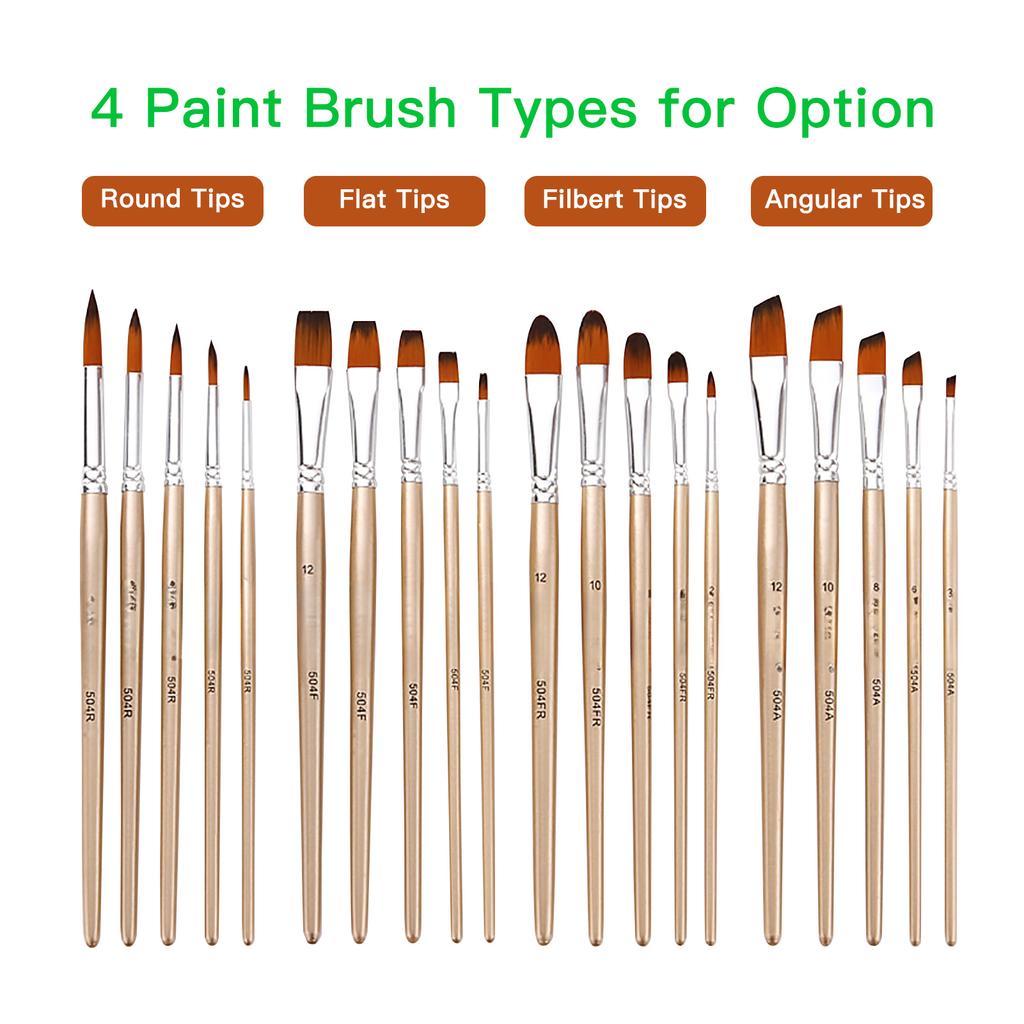 5pcs Flat Tip Paint Brushes Set Nylon Hair Wooden Handle Artists Paintbrushes for Children Adults Beginners for Acrylic Oil Watercolor Gouache Nail