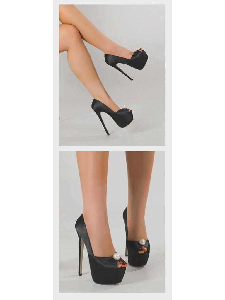 Stylish Stiletto Pearl Platform Sandals – Sexy High Heel Waterproof Shoes for Women