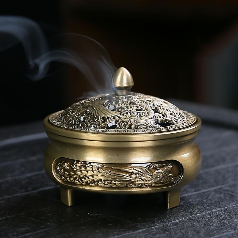 Dragon and Phoenix Large Incense Burner, Incense Cone Burner, Tea Burner, Aromatherapy Machine, Three-legged Alloy Incense Burner, Zen-style Incense