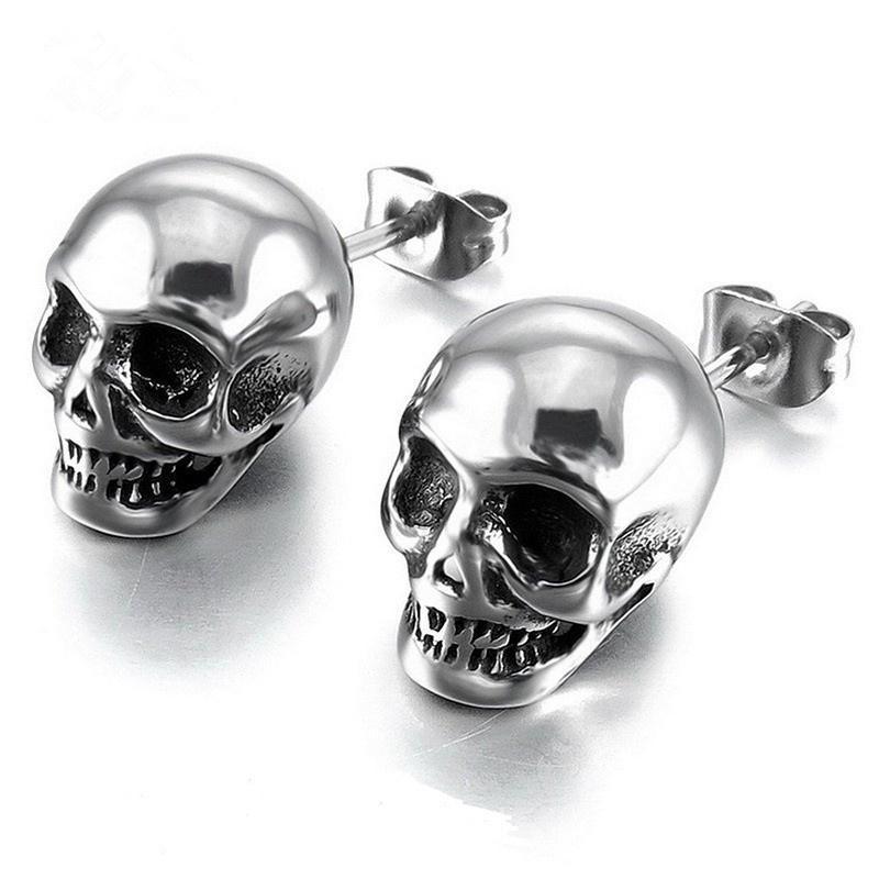 1pair Punk Skull Earrings for Men Boys Cool Jewelry Hip Hop Stud Vintage Rock Skeleton Style