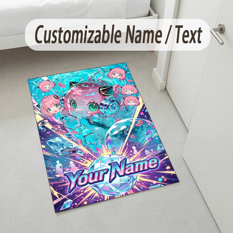 Personalized Crystal Velvet Carpet,Spy × Family Custom Printed Name, Plush Area Rug For Home Indoor Decor