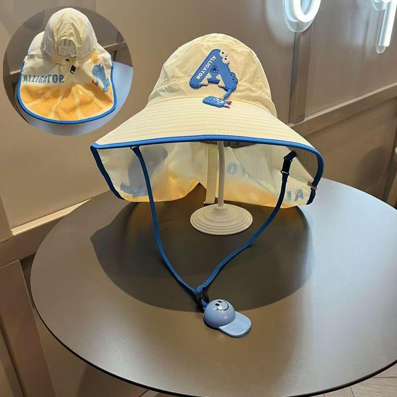 Fan-style children's summer sun hat with large brim, fashionable sun protection hat with shawl for girls, beach outdoor hat for boys