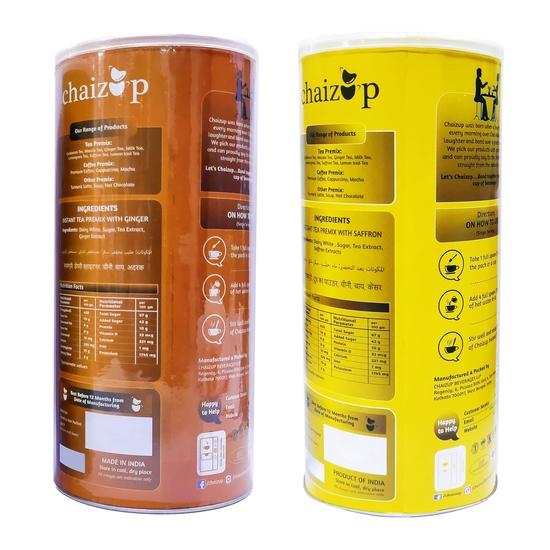 Chaizup Premium 1 Min Instant Assorted Tea Pack - 1kg Cans (Pack of 2) | Saffron & Ginger Flavours | Approx. 144 Servings | 2kg