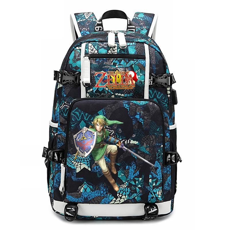Zelda Zelda Plecak z Nadrukiem Akcesoria Outdoorowy Port USB Duża Pojemność Plecak Podróżny
