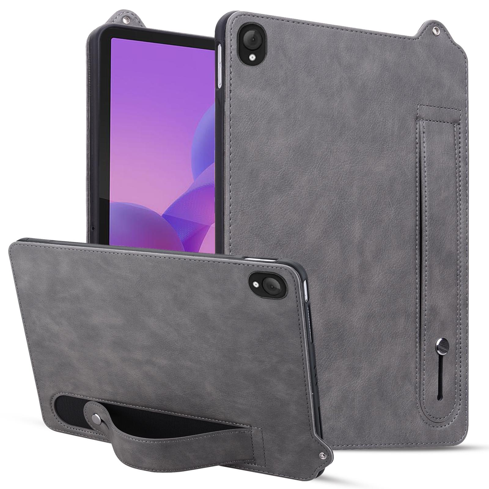 

For Lenovo Tab K10C/Tab E10C Case Hand Strap Kickstand Leather Tablet Cover Grey