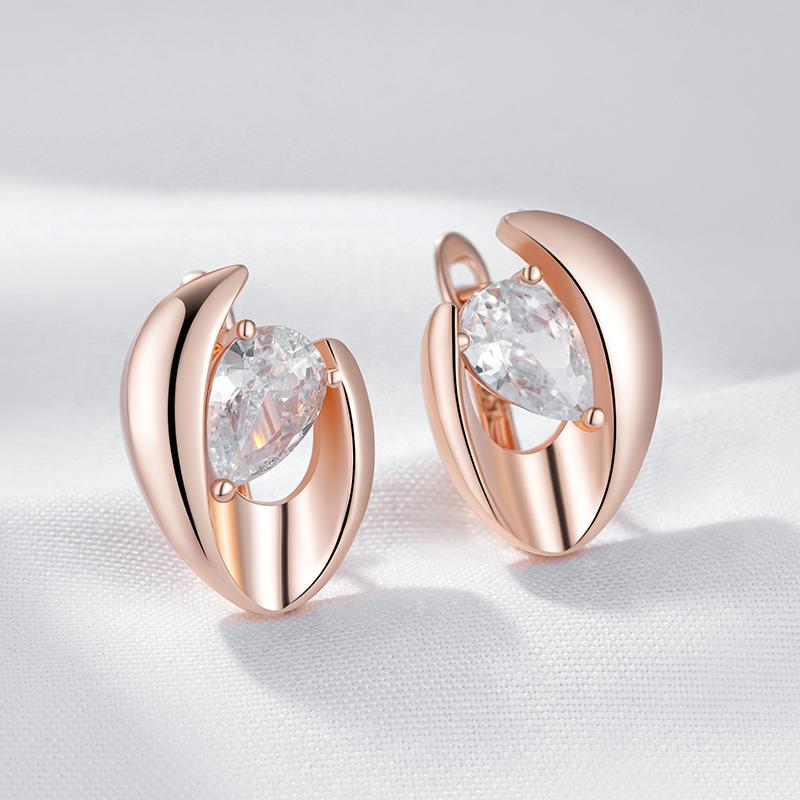 Luxury  Rose Gold Color English Earrings For Women Simple Shiny Big Natural Zircon Earrings Bridal Wedding Fine Jewelry
