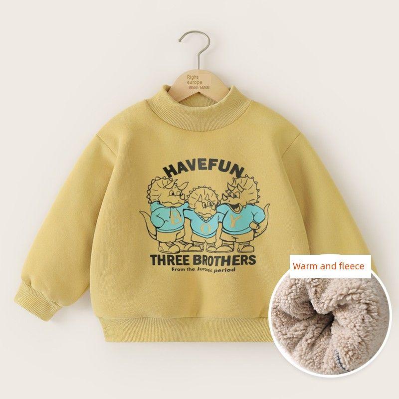Right European Style Boys' Fleece-Lined Thick Sweatshirt Winter Clothing Autumn and Winter New Children's Clothing Baby Warm Top Winter Trendy