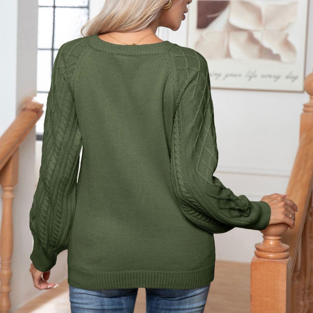 Damenmode Solid Button Twisted Langarm Teig Twists Strickpullover Bluse Frauen