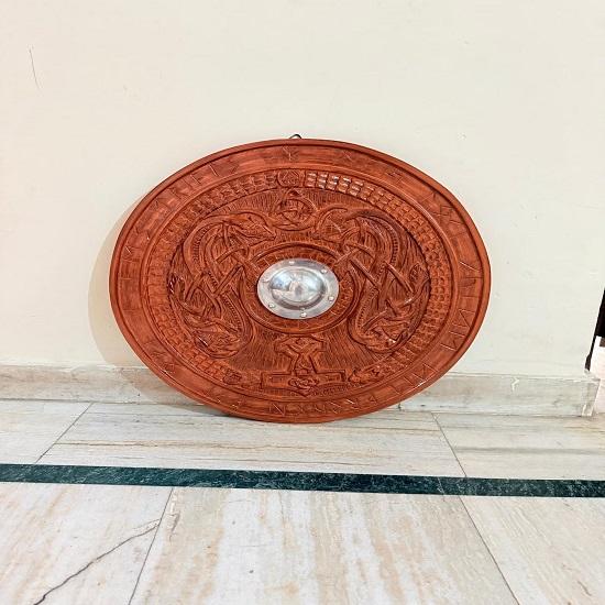 

Engraved Wooden Viking Shield Medieval Warrior Cosplay, Wall Decor