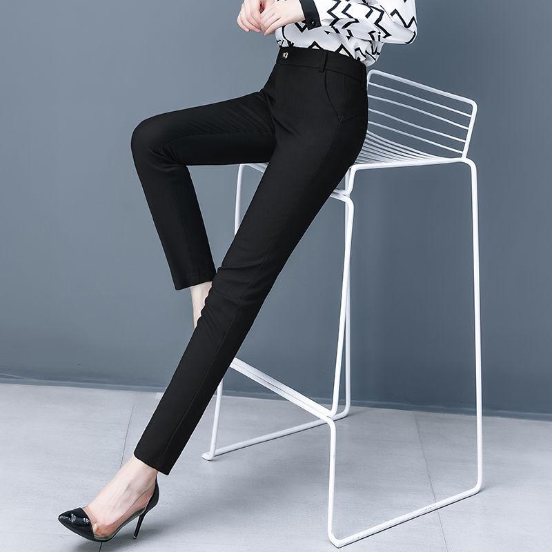 

Узкие эластичные брюки-карандаш с высокой талией, свободные женские брюки длиной до щиколотки, повседневные весенние офисные формальные брюки больших размеров XS чёрный