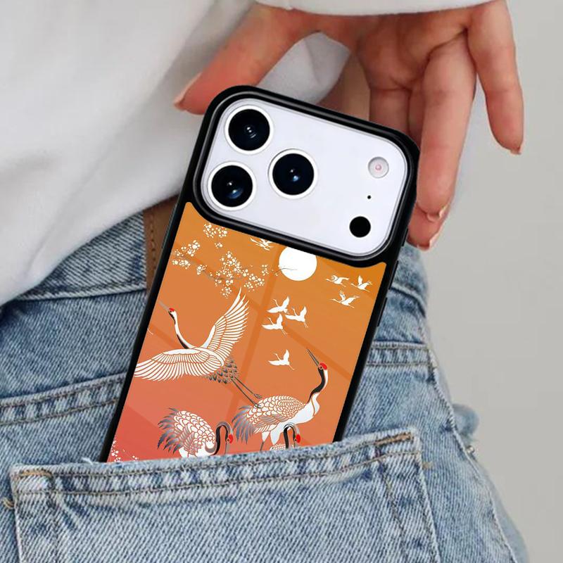 Japanese Cranes Art Phone Case for iPhone 16e 15 14 13 12 17 Pro Max Plus Air 17pro Cover Coque