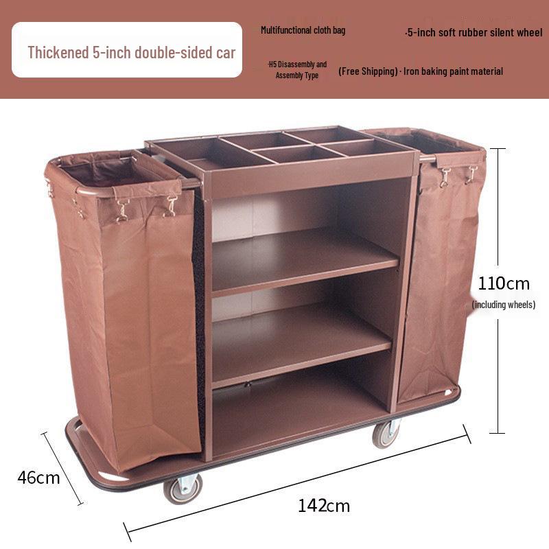 Hotel Linen & Room Service Cart – Stainless Steel Double-Sided Trolley for Cleaning & Sanitation.