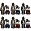 Set Echipament de Antrenament Box pentru Băieți: Halat de satin cu ornamente metalice și curea, Pantaloni scurți split color block și Mănuși cu tigru pentru competiție