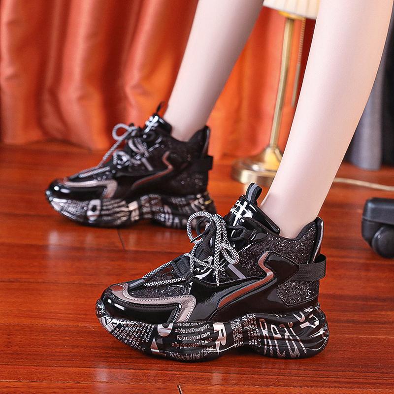 Mode NEU Sportschuhe Damen 2024 Herbst Runde Zehenpartie Schnürung Dicke Sohle Freizeitschuhe Plateau-Sneakers Luxus-Designerschuhe für Damen