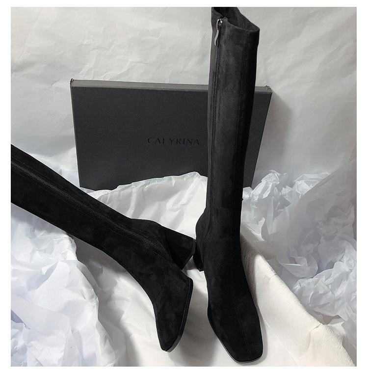 Soft leather suede but knee boots women's thick heel high heel autumn and winter new high boots elastic thin boots