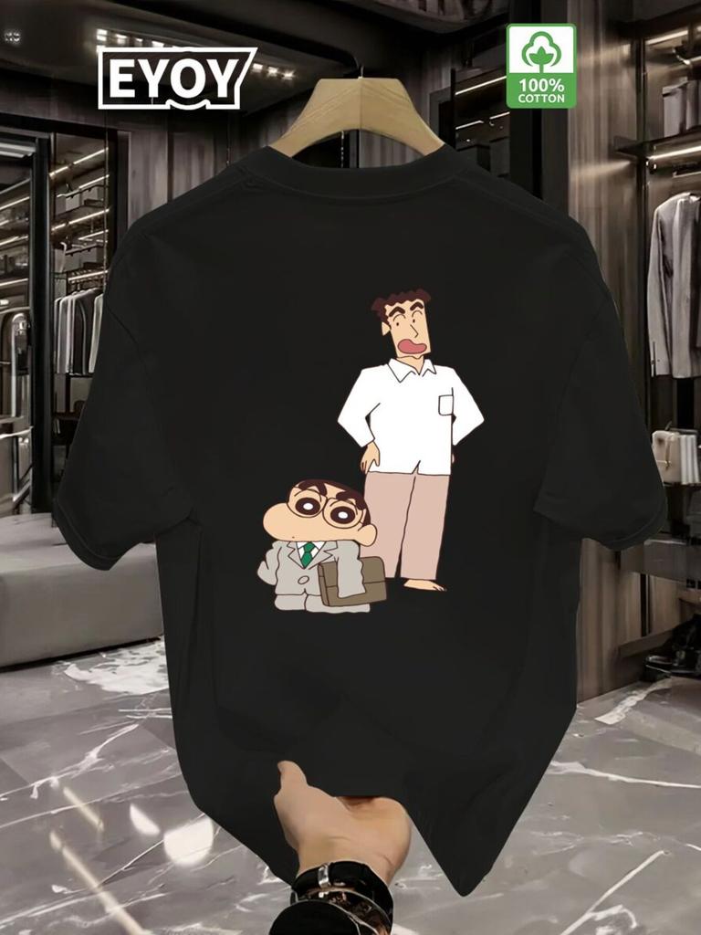 100% Bomull Herr T-shirt Bakdesign Rundhalsad T-shirt Lämplig för Vardag Vit Topp Vardagskläder Tecknad Tryck