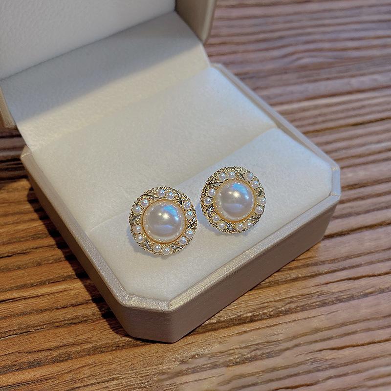 Silver needle pearl earrings retro niche stud earrings femininity earrings