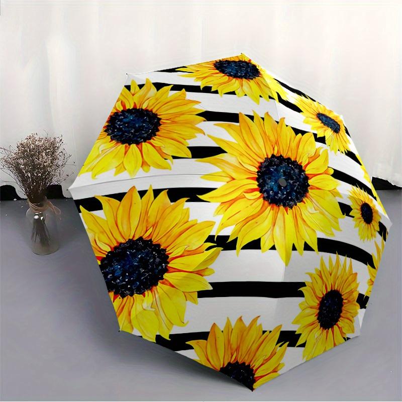 1pc Sunflower Print Folding Umbrella With Excellent UV Protection, 8 Ribs Casual Durable Lightweight Portable Travelling Umbrella For Men &