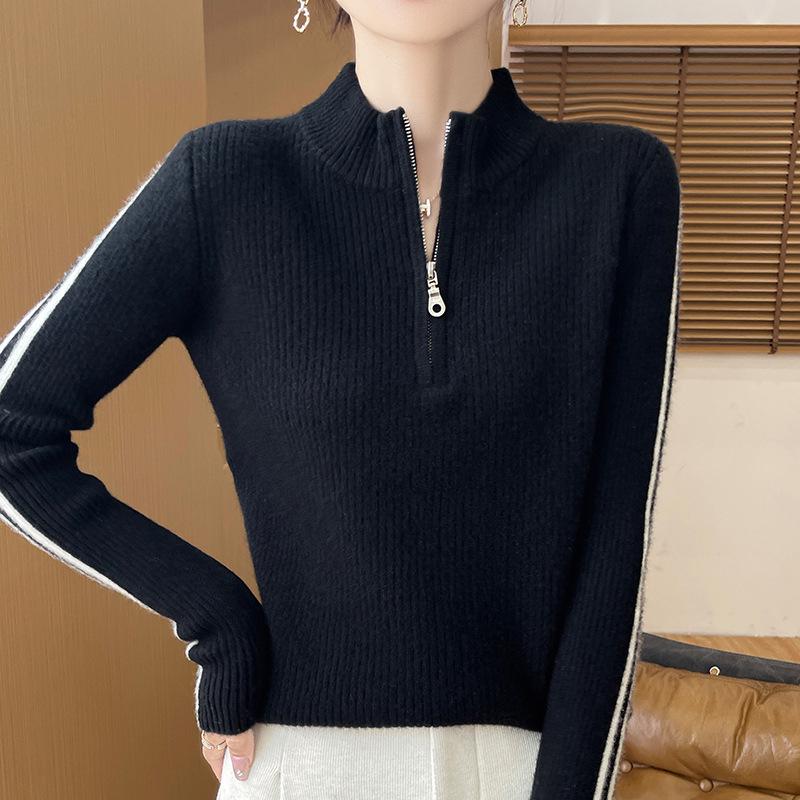 Women's Slimming Cashmere Pullover Sweater with Half-Zip Collar - Versatile Autumn/Winter Knitwear