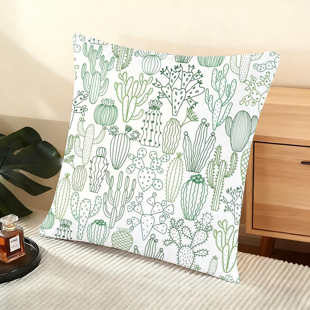 Cactus Pattern Cushion Cover Soft Short Plush Pillow Cover Smooth Cozy Texture Aesthetic Cushion Case Home Decor