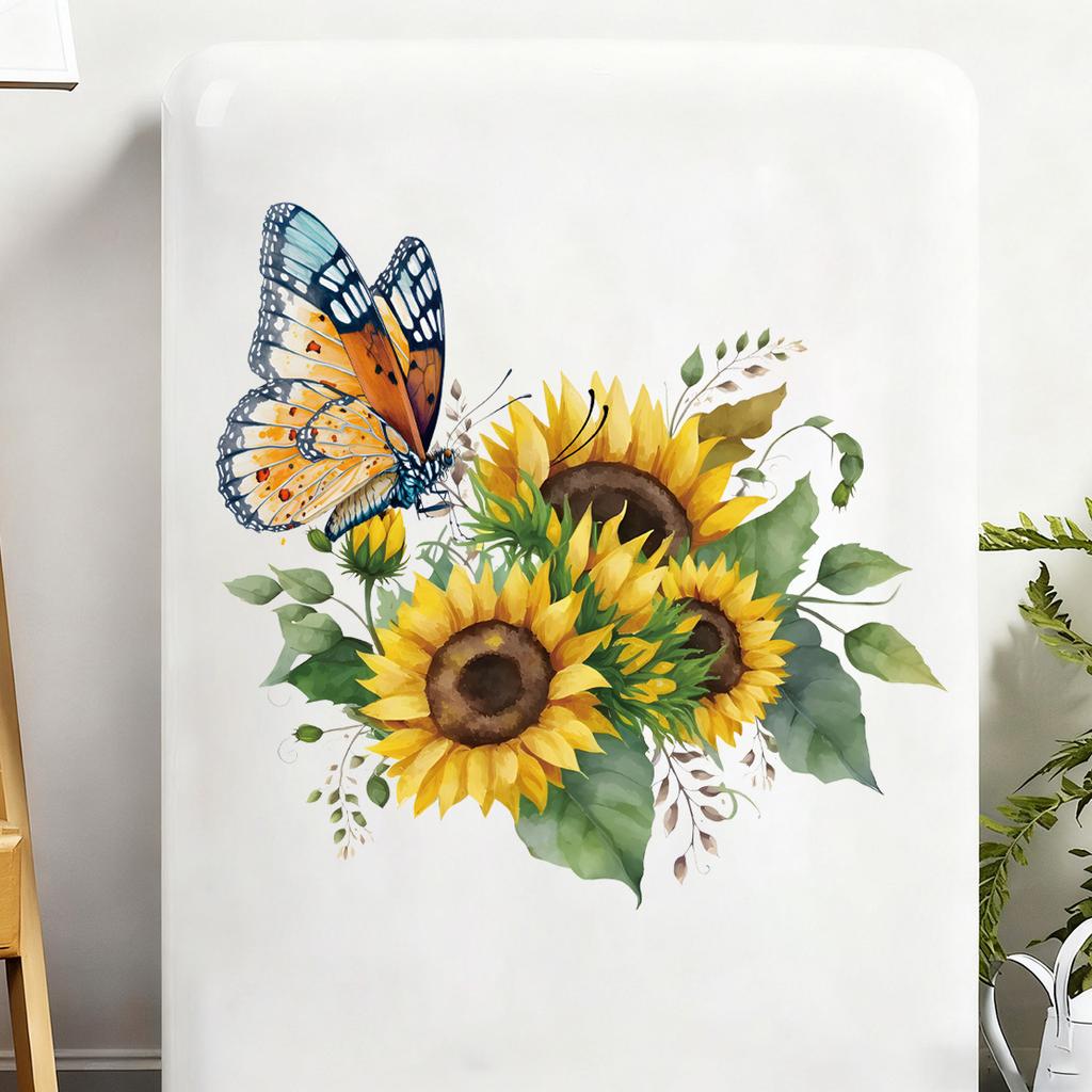 Butterfly and Sunflower Window Sticker Colorful Window Cling Decoration for Home Bedroom Living Room Glass Decor