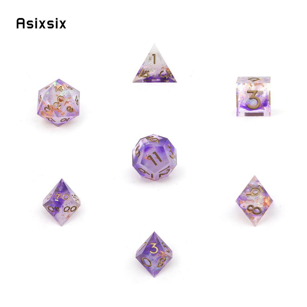 7 Pcs Purple White Resin Golden Number Sharp Edge Dice Polyhedral Dice Suitable for Role-Playing RPG  Board Game