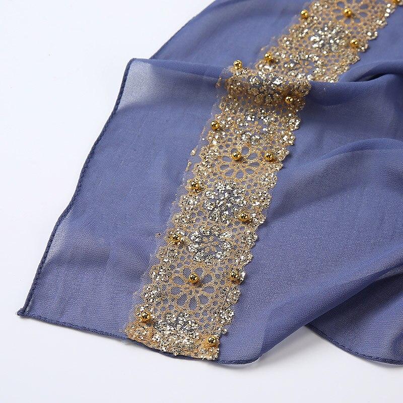 180*70cm femei musulmane cu mărgele din dantelă șifon eșarfă hijab