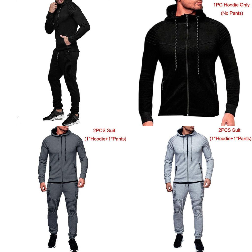 Stylish Men's Tracksuit Set With Hooded Jacket And Adjustable Waistline Pants