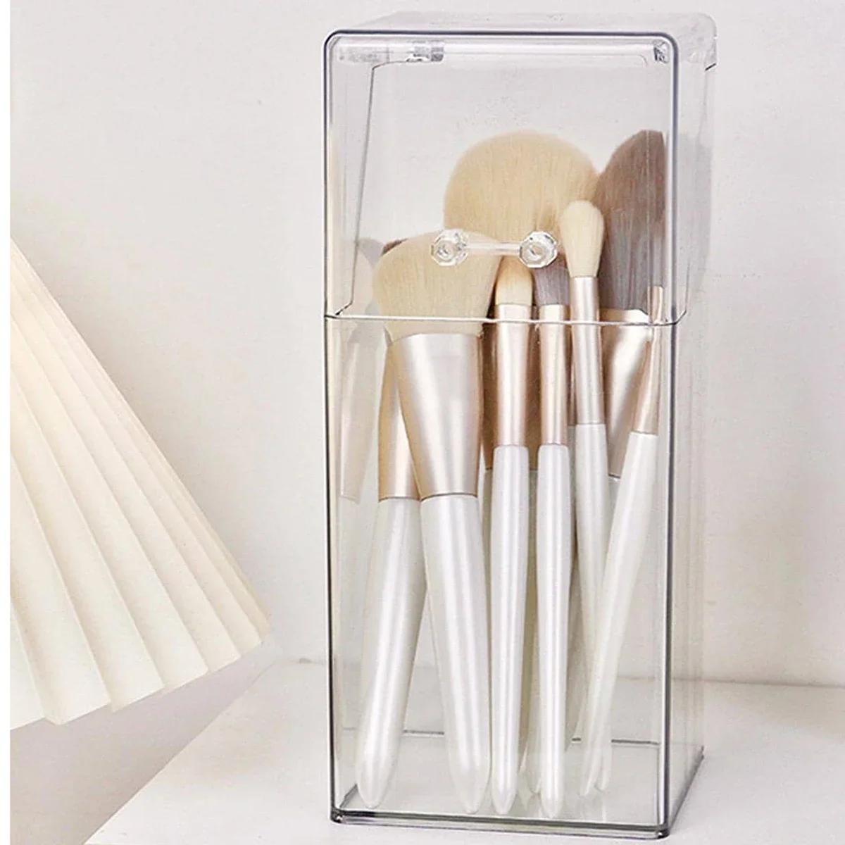 

1pc-Transparent Simple Makeup Brush Storage Box Multifunctional Durable Practical Organizer Rack for Beauty Tools