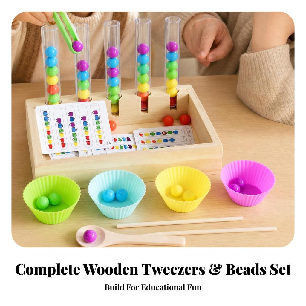 Bead Sorting Toy with Wooden Tray | hands-on Screen Play, Counting, Fine-Motor