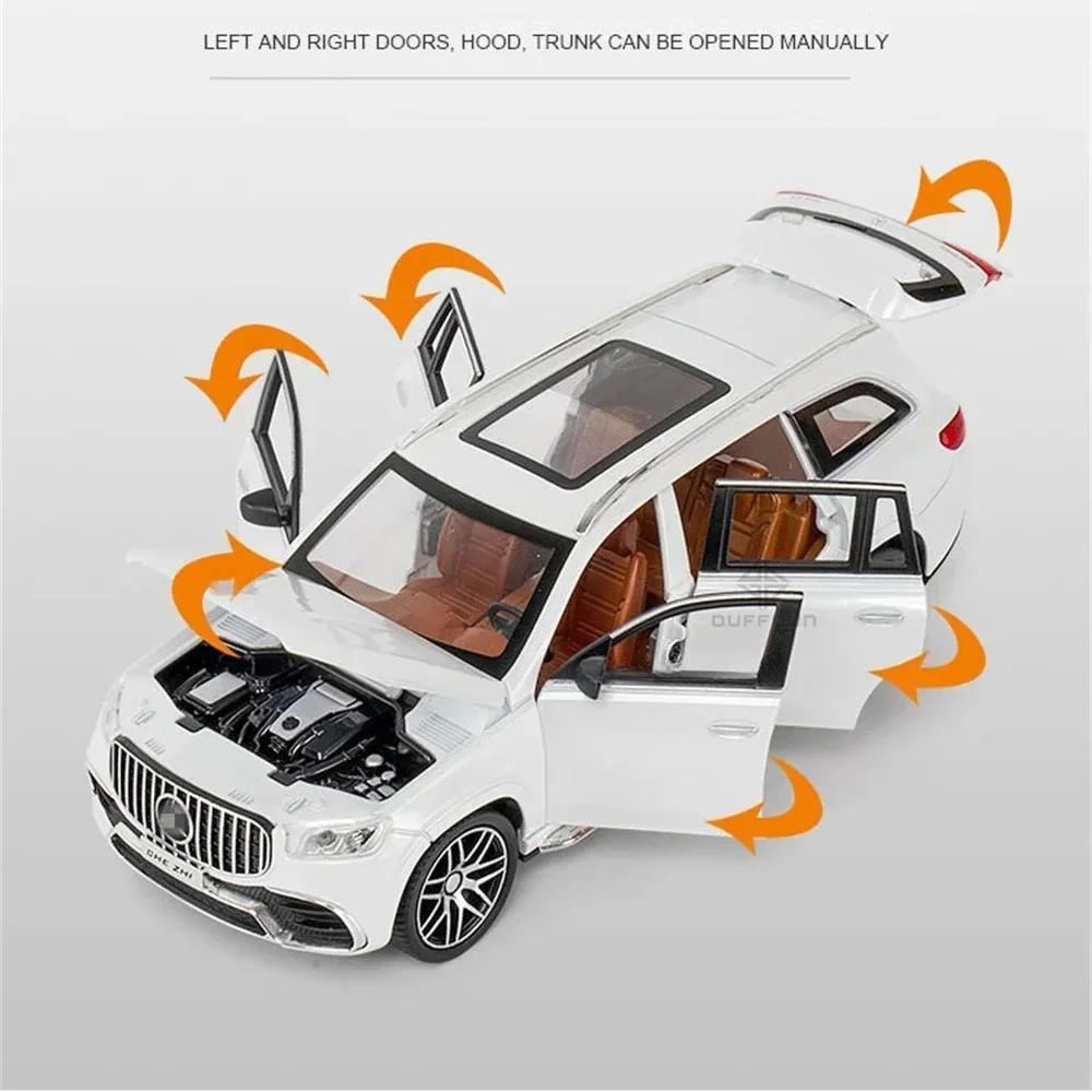 1/24 Benz GLS63 AMG Scale Alloy Diecast Toy Model Simulation Metal Vehicles Toy SUV Pull Back Sound Light Toys for Children