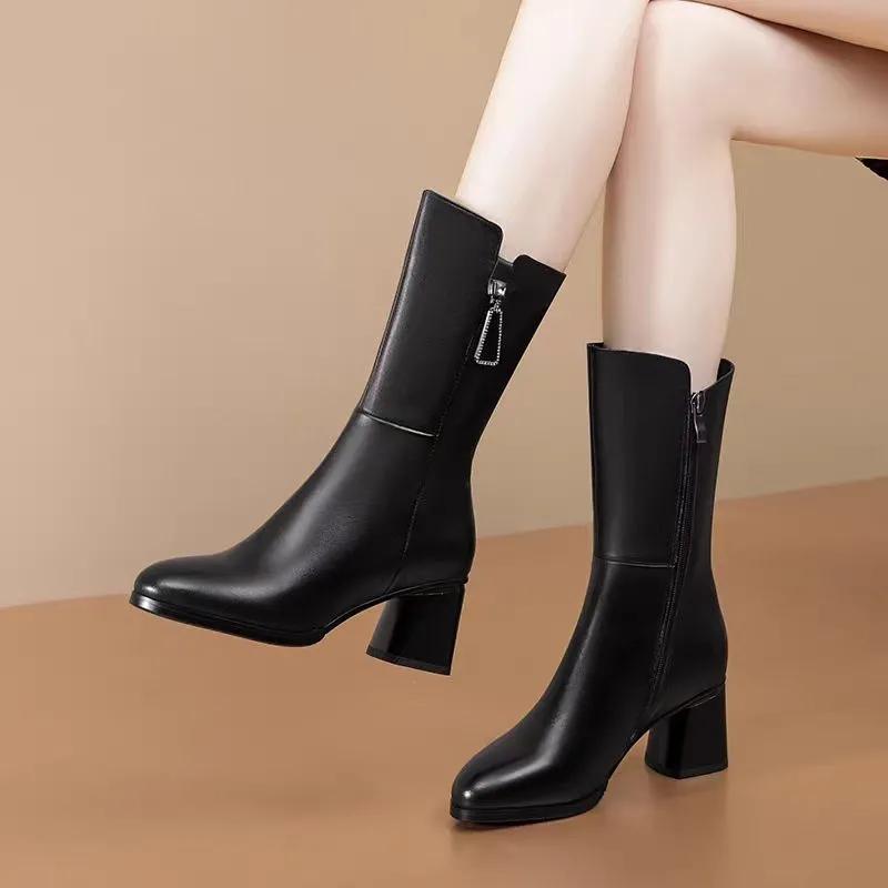 

женская мода высокое качество весна и осень черные кожаные ботильоны на квадратном каблуке botas femininasl женские повседневные ботинки ab678 35