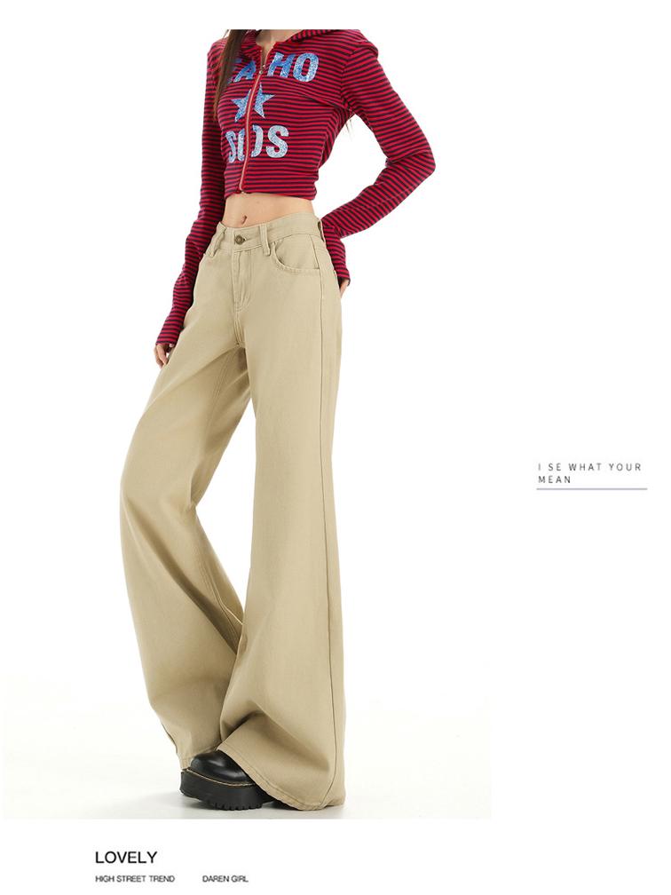 Damen Khaki Micro-Flared Jeans: Locker, Figurbetont, Gerades Bein, High Street Style für den Herbst