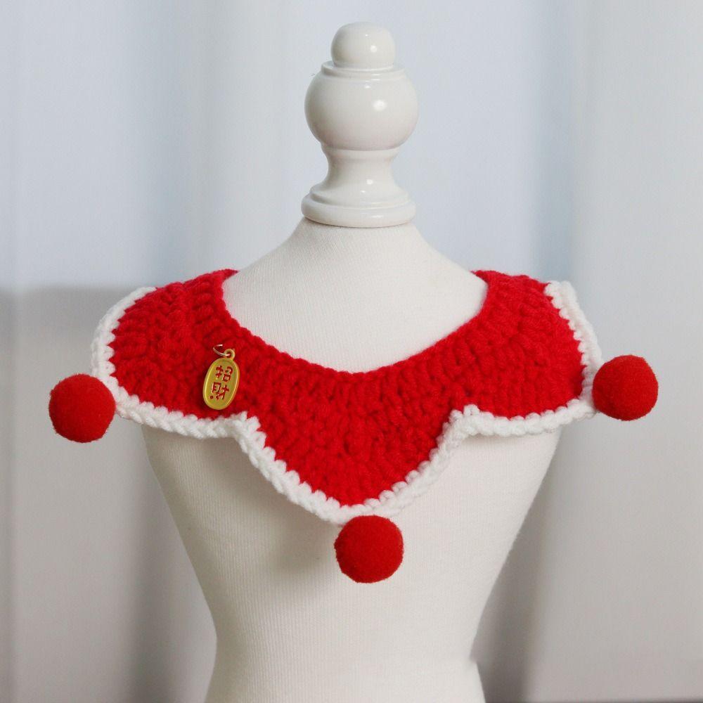 Roter Katze Schal Chinesischer Stil Haustier Lätzchen Katzenhalsband Neujahr Gestricktes Haustierhalsband für Katzen Welpen