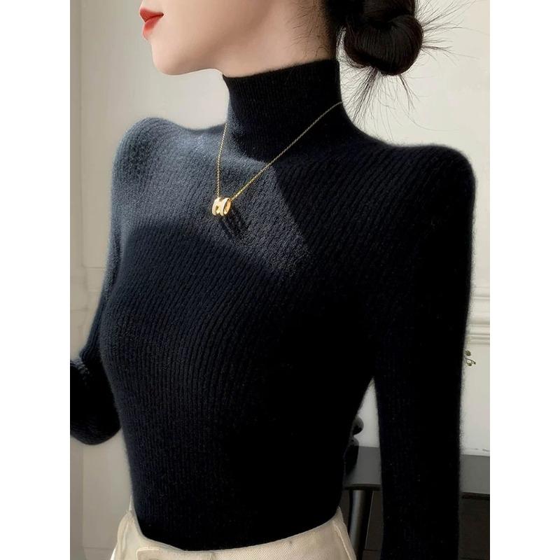Super good-looking turtleneck sweater with coat, tight new slim-fitting stand-up neck knitted bottoming shirt for women in autumn and winter